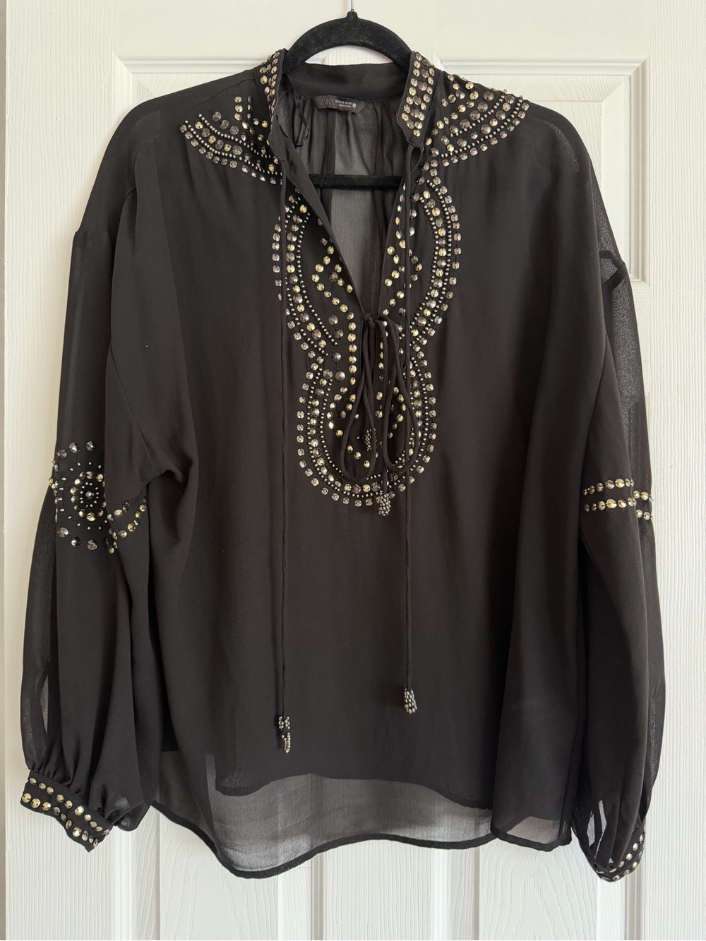 Zara Black Blouse with Metallic Stud Embellishments
